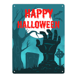 Happy Halloween Friedhof Metallschild mit Zombiehand