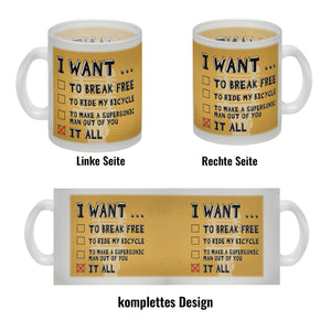 I want … Kaffeebecher mit bekannten Songtexten