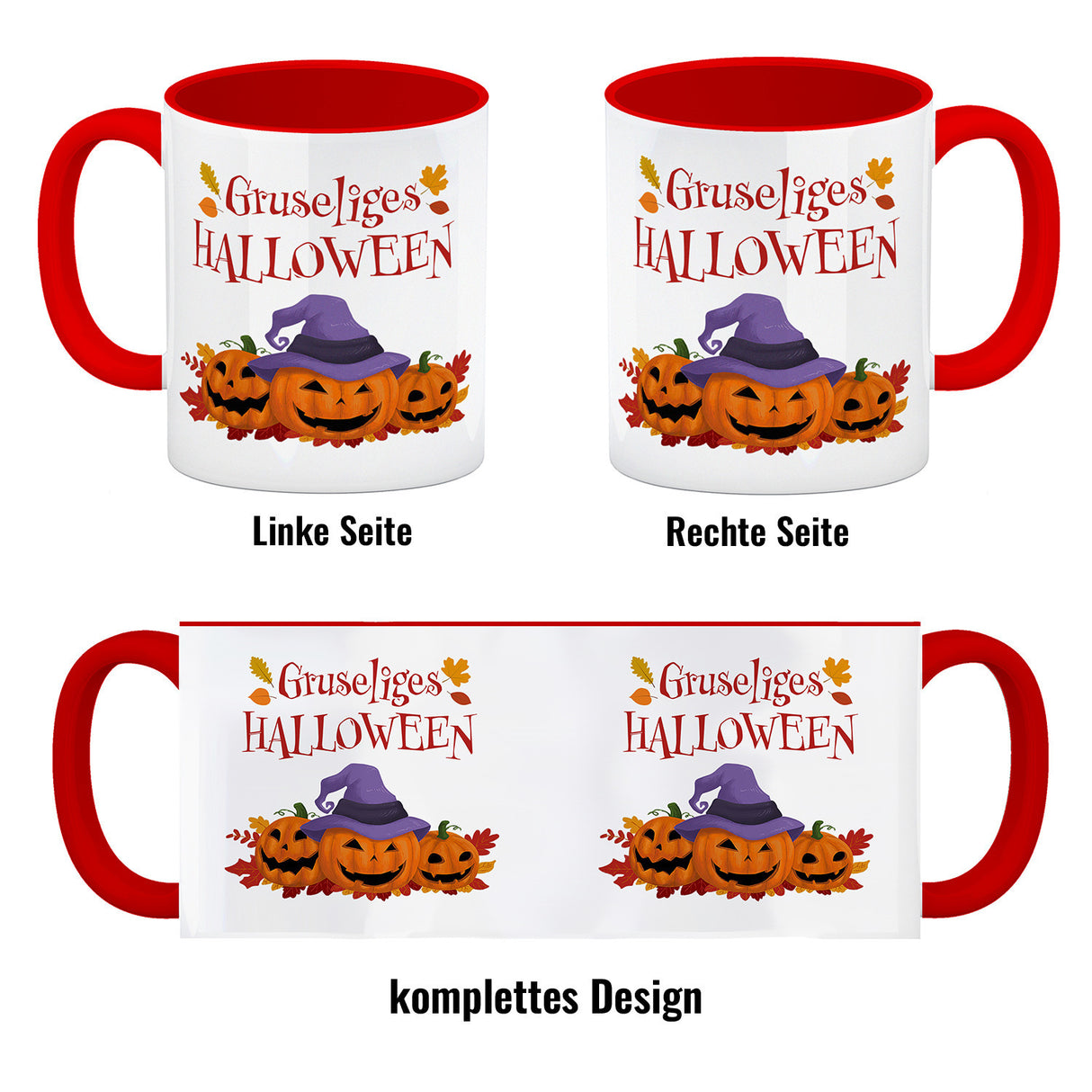 Gruseliges Halloween Kaffeebecher mit grinsenden Kürbissen