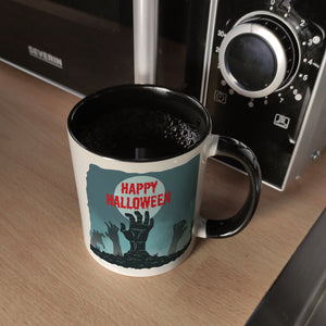 Happy Halloween Kaffeebecher mit gruseligen Zombiehänden