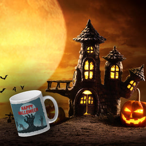 Happy Halloween Kaffeebecher mit gruseligen Zombiehänden