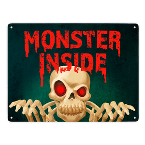 Monster Inside Halloween Metallschild mit gruseligem Skelett Motiv