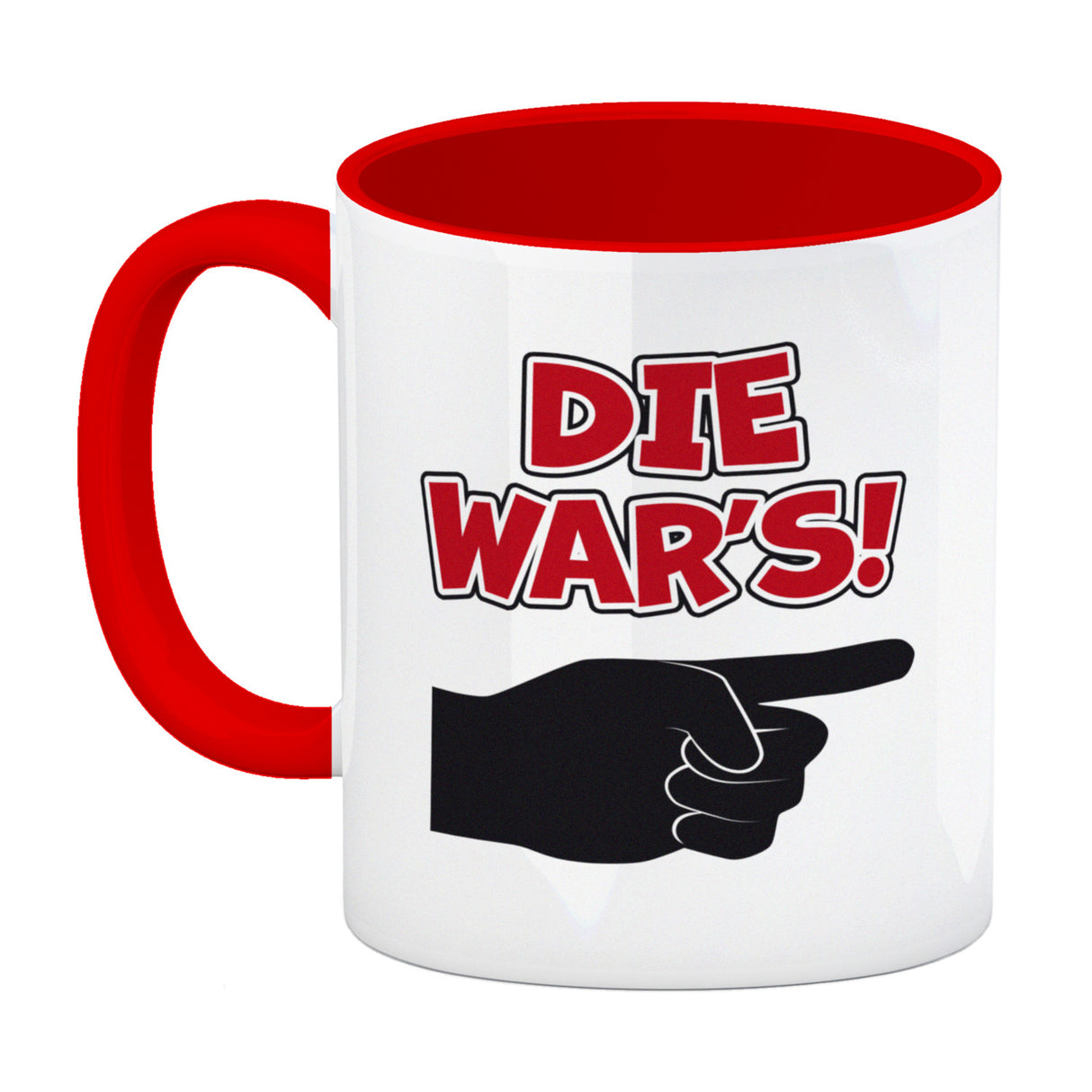 Die war’s Kaffeebecher mit beschuldigender Hand