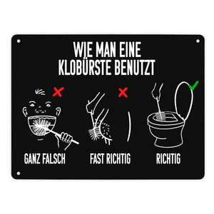 Wie man eine Klobürste benutzt Toiletten Metallschild