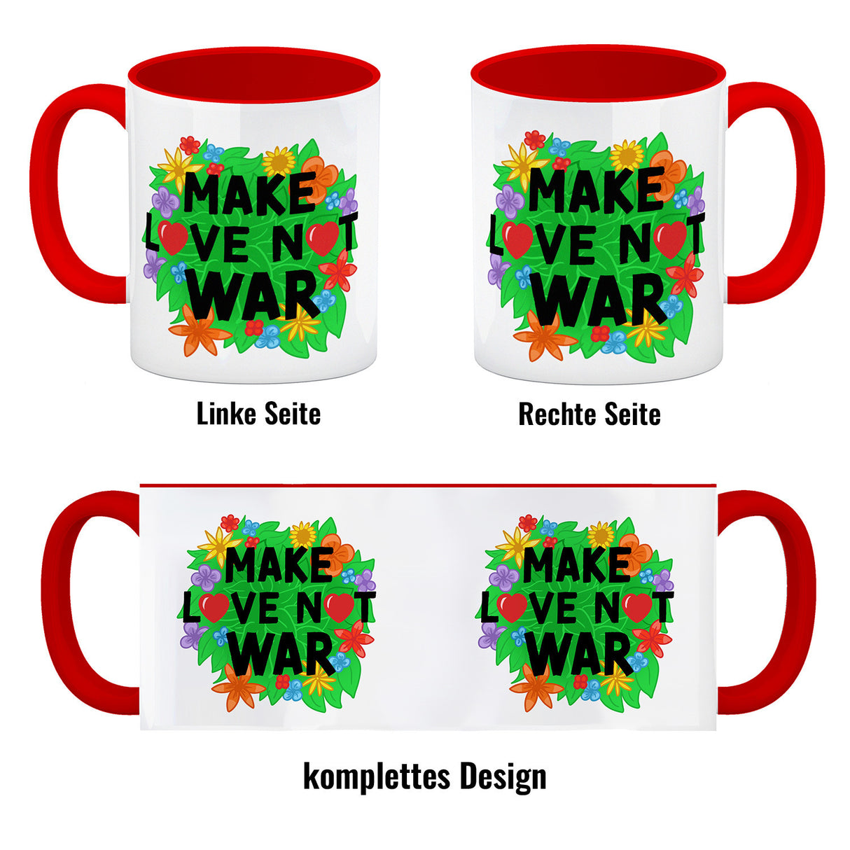 Make love not war Blumenmotiv Kaffeebecher