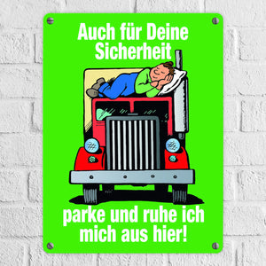 Ruhezeit für LKW-Fahrer Comic Metallschild