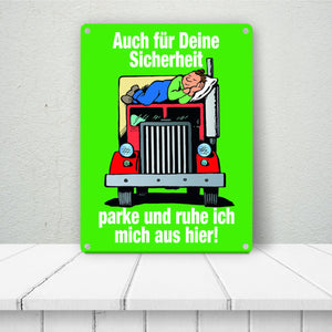 Ruhezeit für LKW-Fahrer Comic Metallschild
