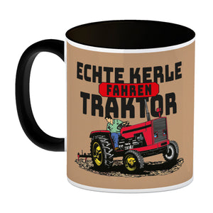 Echte Kerle fahren Traktor Kaffeebecher in braun