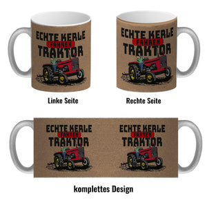 Echte Kerle fahren Traktor Kaffeebecher in braun