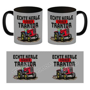 Echte Kerle fahren Traktor Kaffeebecher in braun