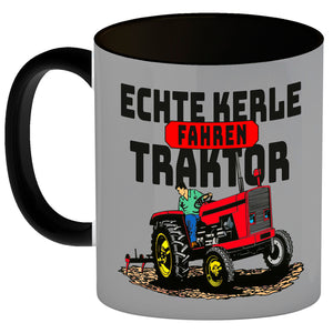 Echte Kerle fahren Traktor Kaffeebecher in braun
