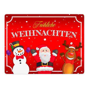Fröhliche Weihnachten Metallschild mit Weihnachtsfiguren