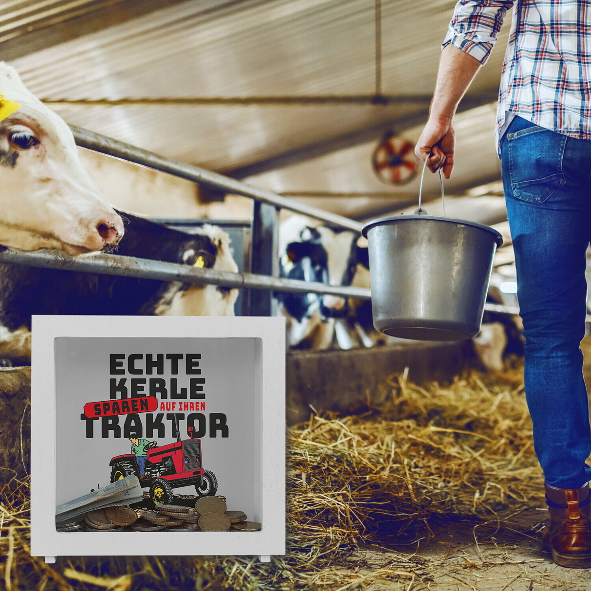 Echte Kerle sparen auf ihren Traktor Spardose für Landwirte