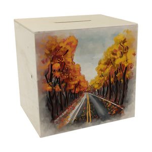 Allee im Herbst Spardose in Wasserfarbenoptik