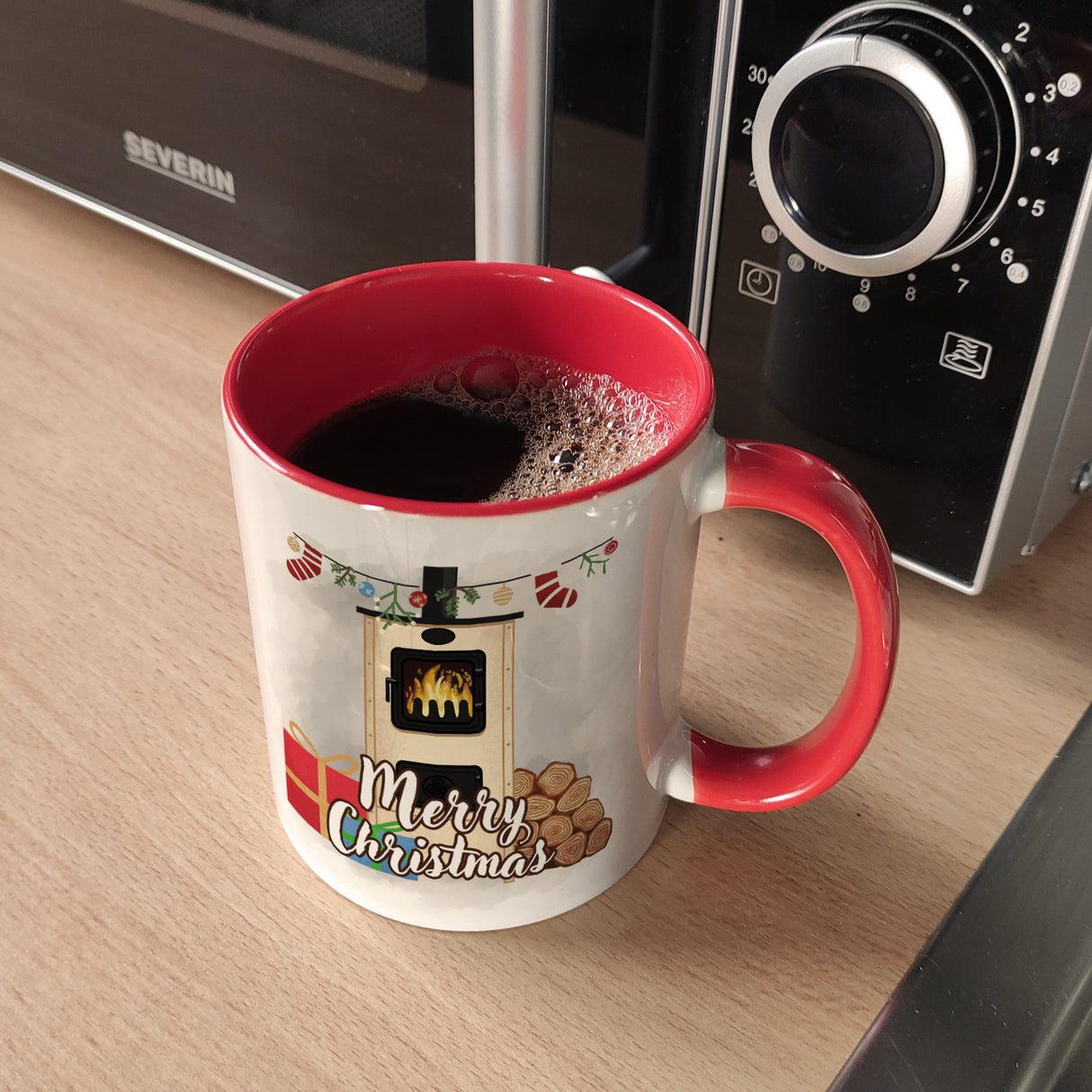 Merry Christmas Holzofen Kaffeebecher für Weihnachten