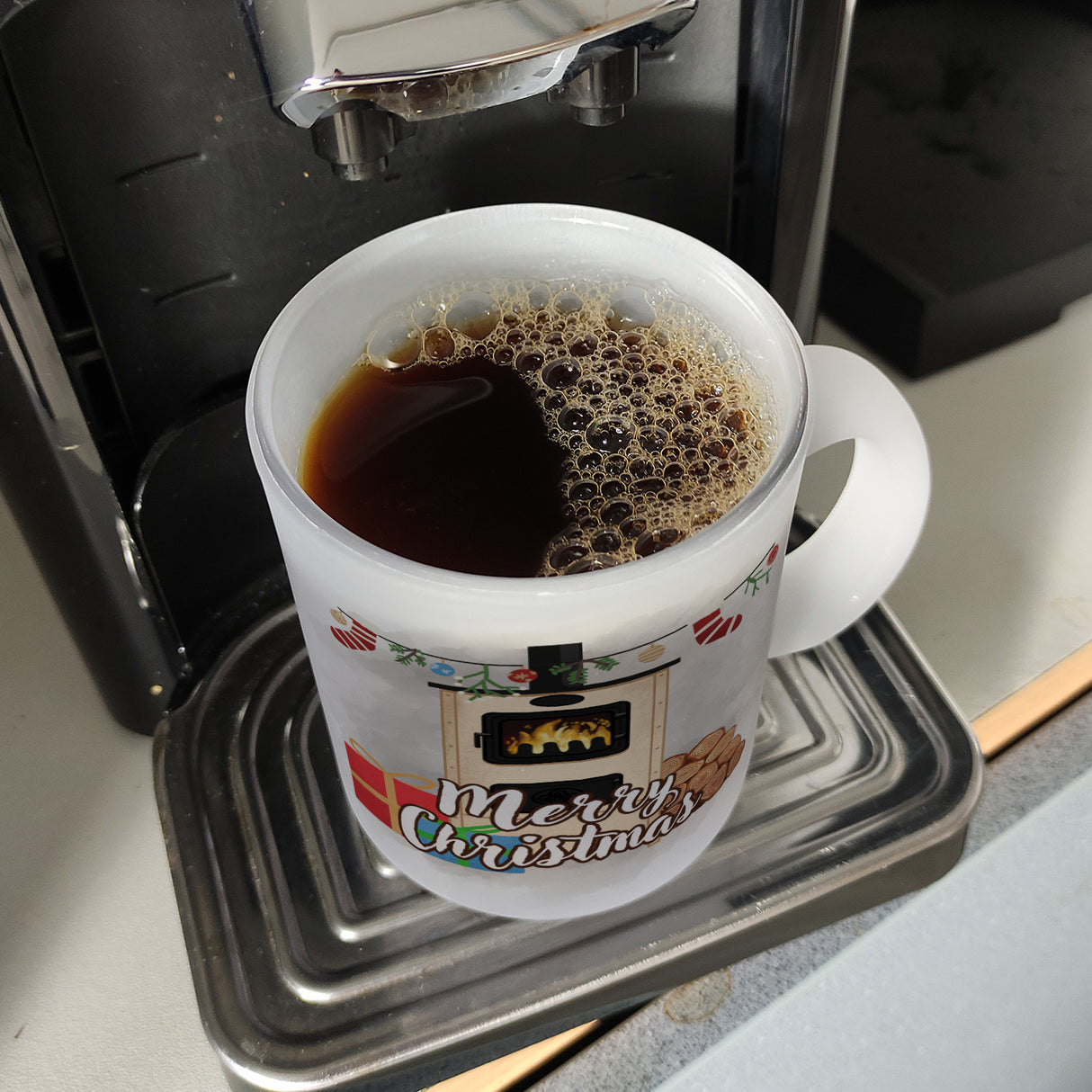 Merry Christmas Holzofen Kaffeebecher für Weihnachten