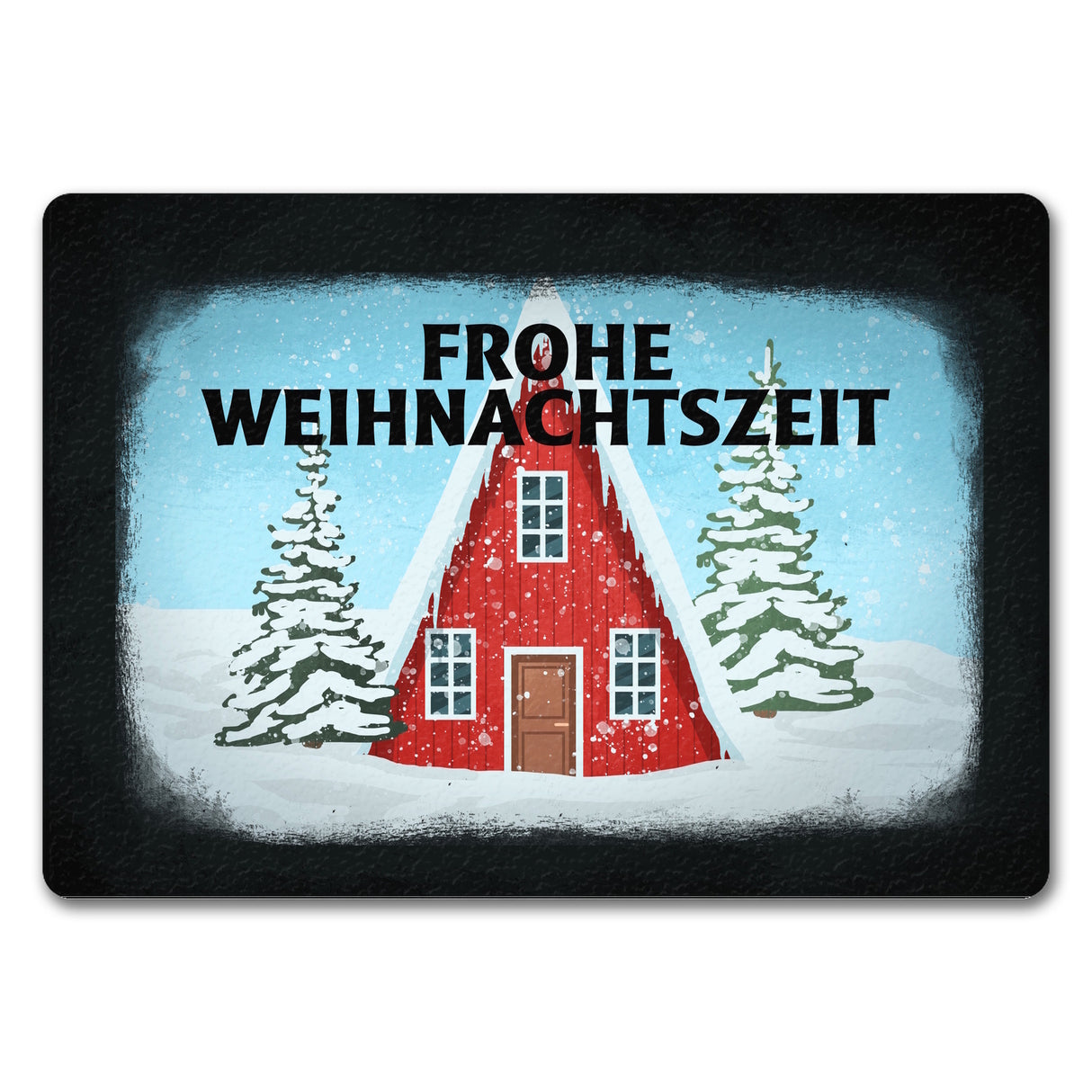 Frohe Weihnachtszeit Schneehütte Fußmatte