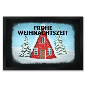 Frohe Weihnachtszeit Schneehütte Fußmatte