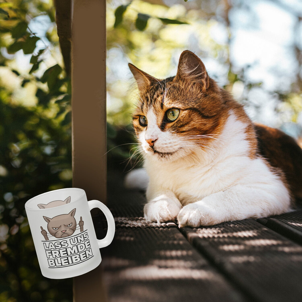 Lass uns Fremde bleiben mit Katze Kaffeebecher