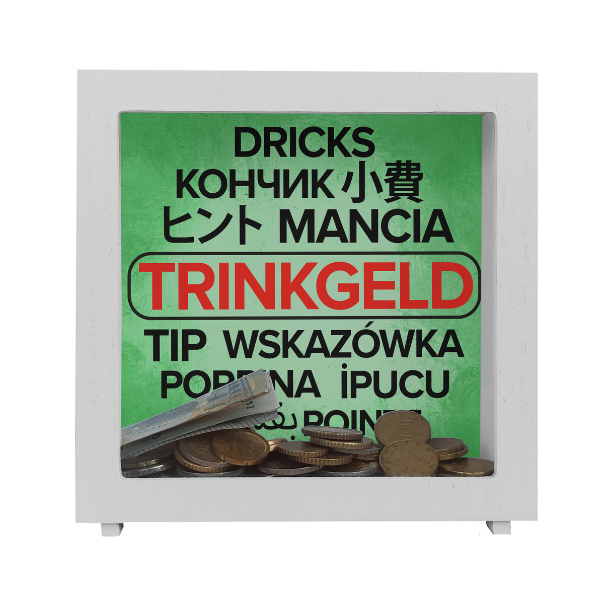 Trinkgeld in verschiedenen Sprachen Spardose