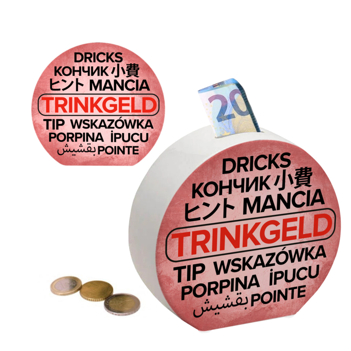 Trinkgeld in verschiedenen Sprachen Spardose
