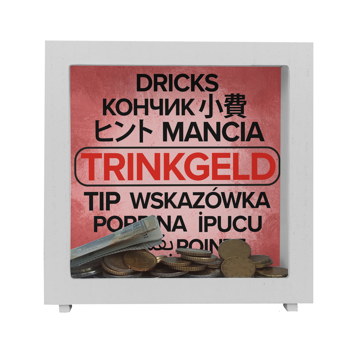 Trinkgeld in verschiedenen Sprachen Spardose