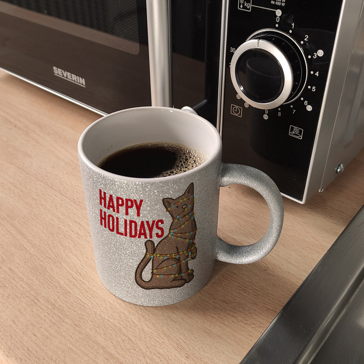 Happy Holidays Weihnachtskatze Kaffeebecher