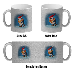 Pinguin mit Weihnachtsmütze und Schlittschuhen Kaffeebecher
