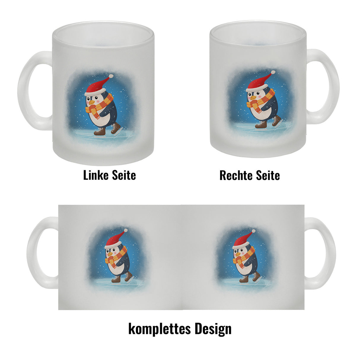 Pinguin mit Weihnachtsmütze und Schlittschuhen Kaffeebecher