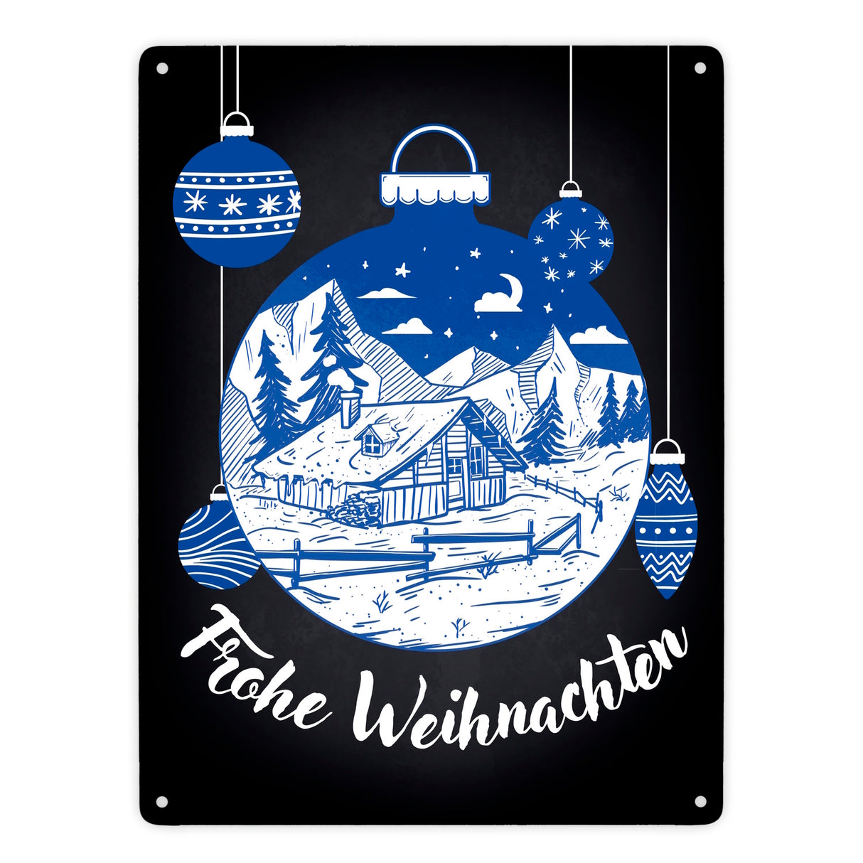Frohe Weihnachten Metallschild mit Weihnachtskugeln