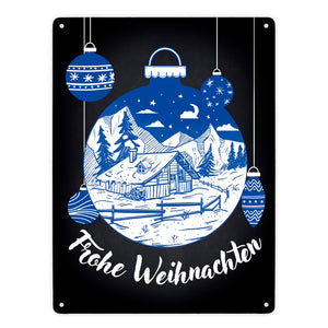 Frohe Weihnachten Metallschild mit Weihnachtskugeln