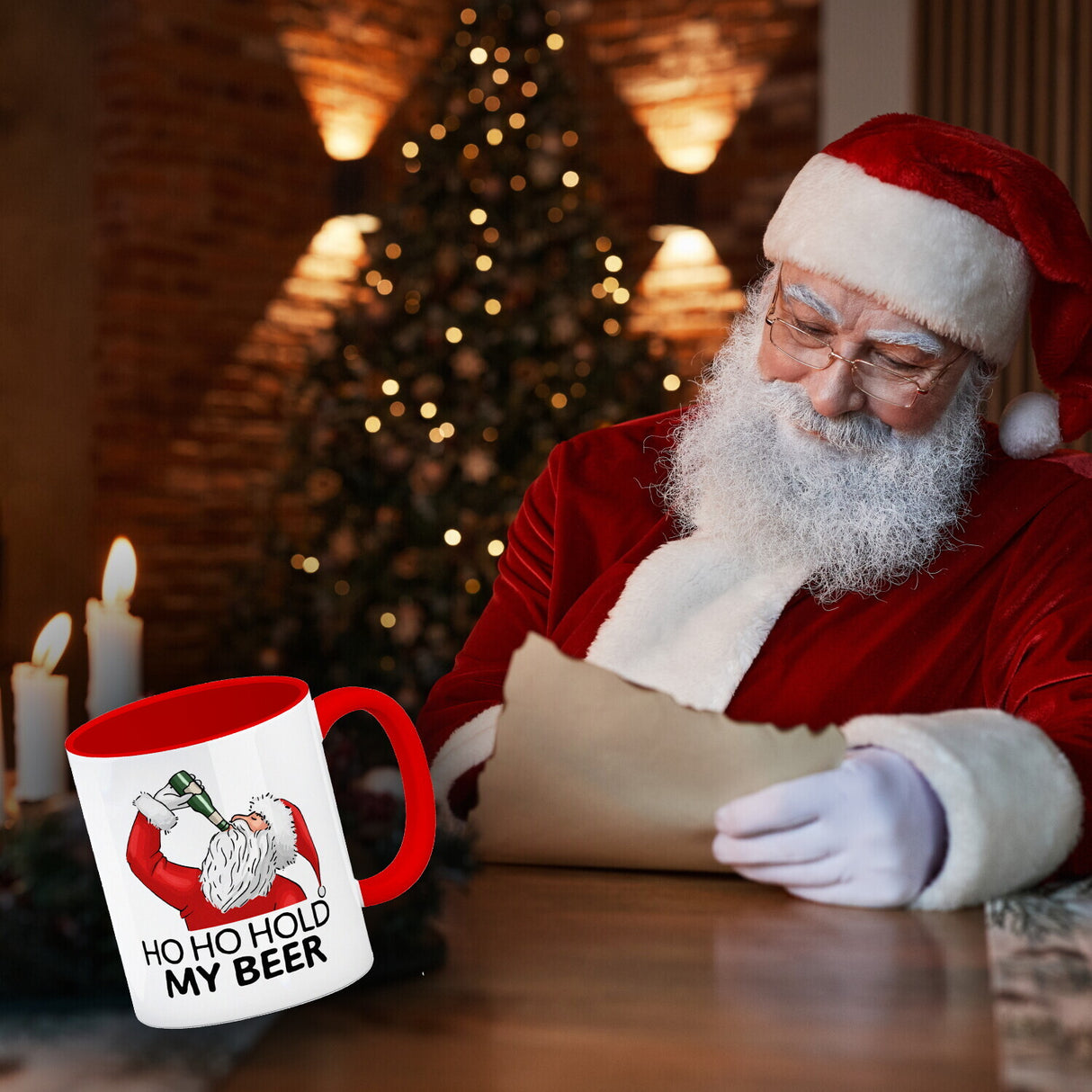 Ho Ho hold my beer Kaffeebecher mit Weihnachtsmann Motiv