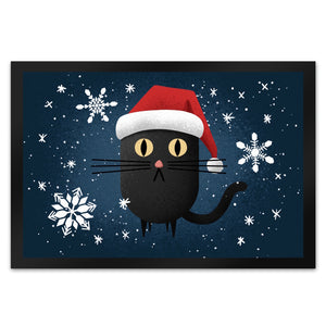 Katze mit Nikolausmütze Fußmatte