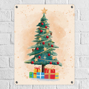 Weihnachtsbaum mit Geschenken Metallschild mit Text