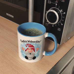Endlich Weihnachten Kaffeebecher mit kleinem Wichtel