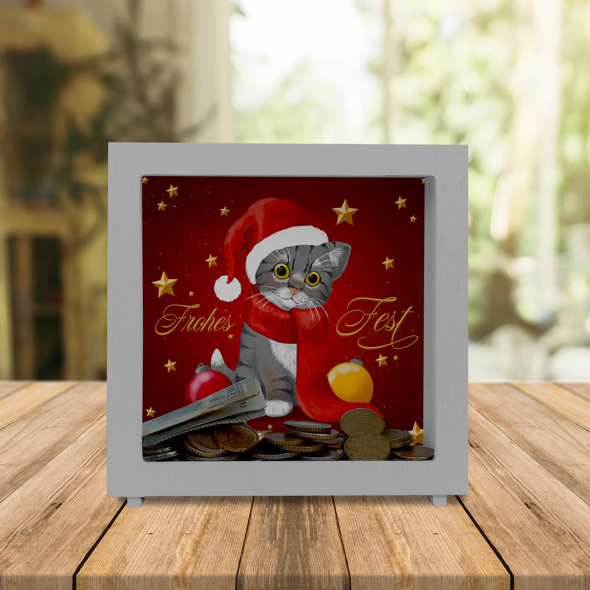Frohes Fest Weihnachten Spardose mit Katze