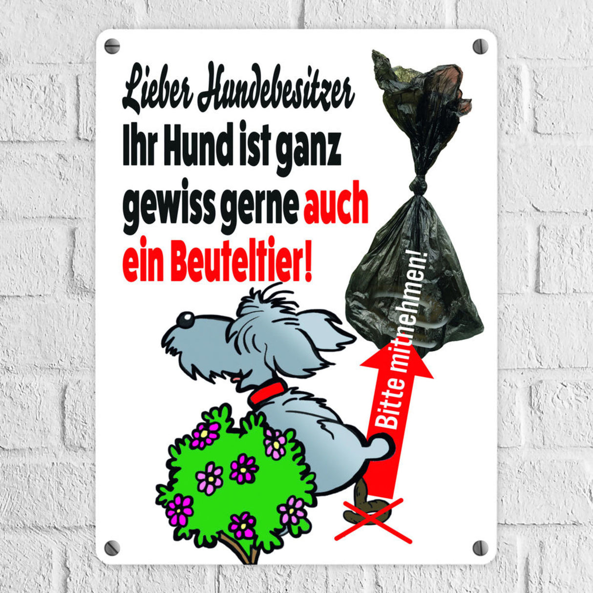 Kein Hundeklo Metallschild mit lustiger Illustration und Spruch