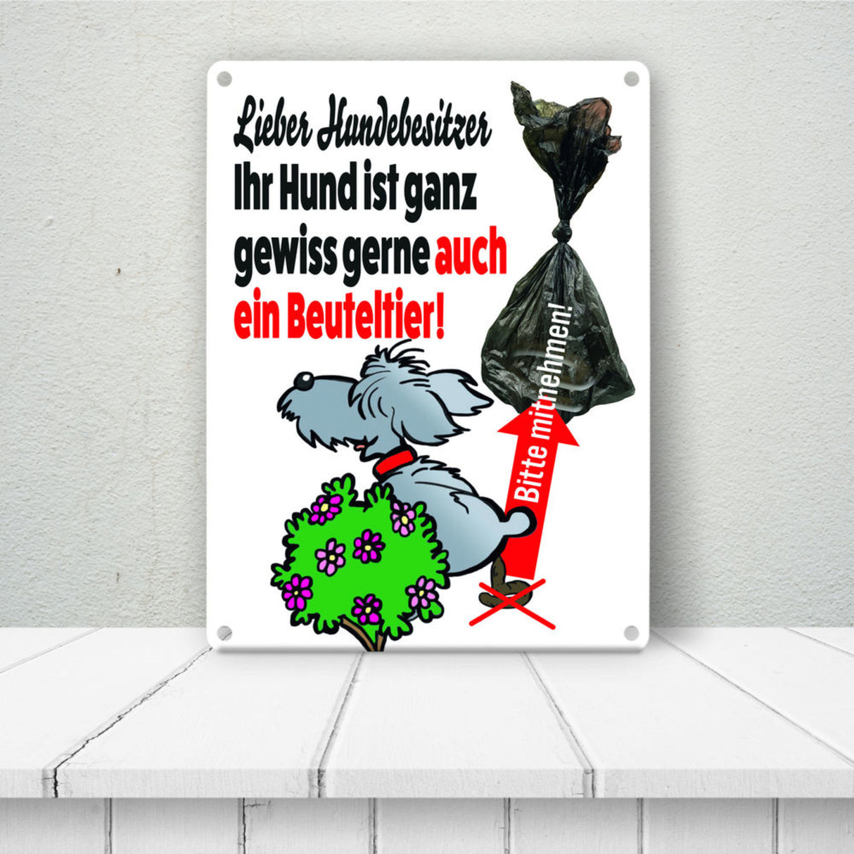 Kein Hundeklo Metallschild mit lustiger Illustration und Spruch