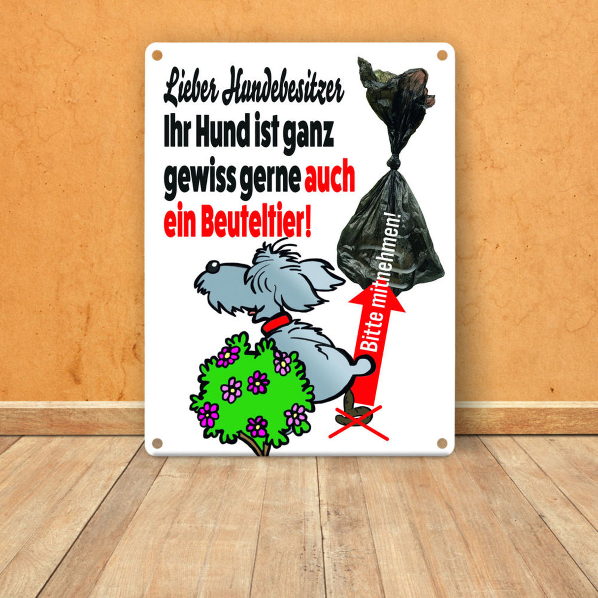 Kein Hundeklo Metallschild mit lustiger Illustration und Spruch