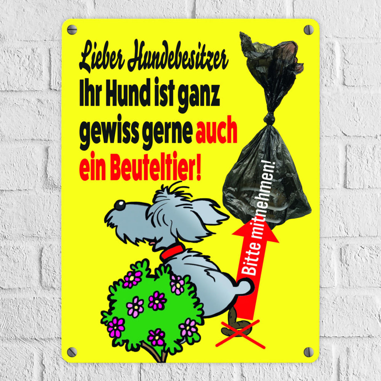 Kein Hundeklo Metallschild mit lustiger Illustration und Spruch