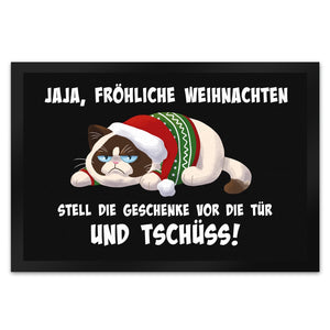 Jaja fröhliche Weihnachten mit grummeliger Katze Fußmatte