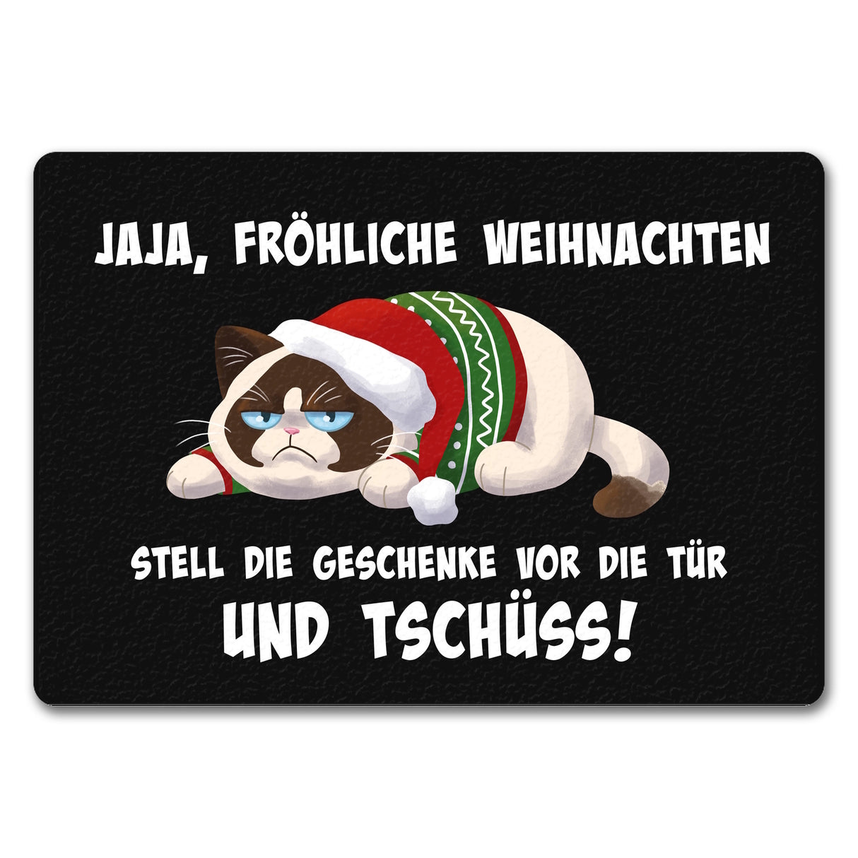 Jaja fröhliche Weihnachten mit grummeliger Katze Fußmatte