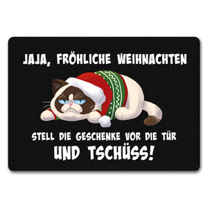 Jaja fröhliche Weihnachten mit grummeliger Katze Fußmatte