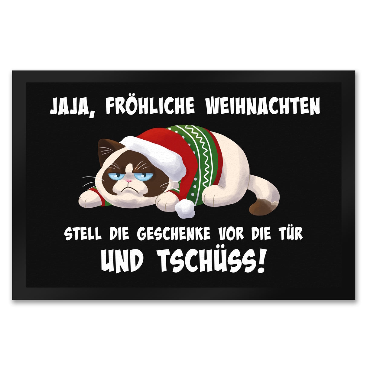 Jaja fröhliche Weihnachten mit grummeliger Katze Fußmatte