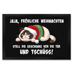 Jaja fröhliche Weihnachten mit grummeliger Katze Fußmatte