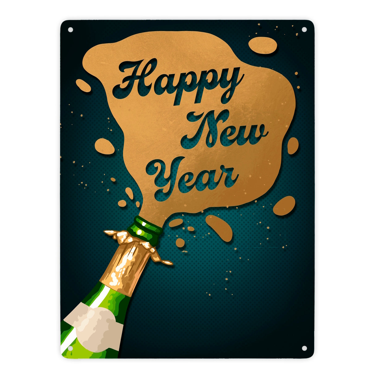 Sektflasche Happy New Year Metallschild