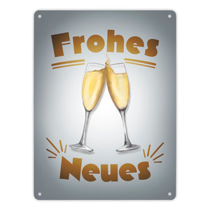Sektgläser Prost Frohes Neues Metallschild