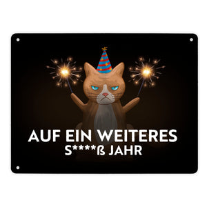 Mürrische Katze auf ein weiters s****ß Jahr Metallschild