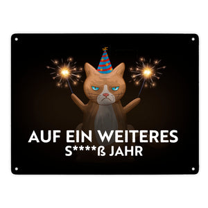 Mürrische Katze auf ein weiters s****ß Jahr Metallschild
