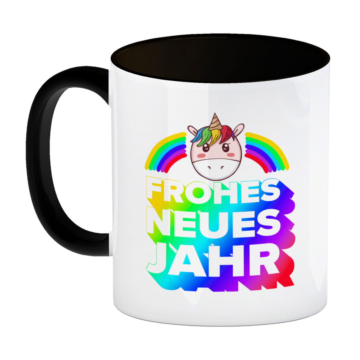 Frohes neues Jahr Regenbogen und Einhorn Kaffeebecher